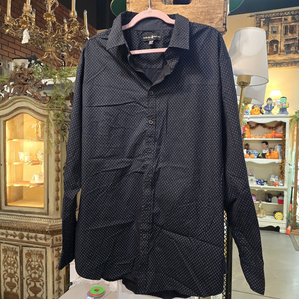 Beverly Hills Polo Club 3XB Men's Black Patterned Shirt Button Up
